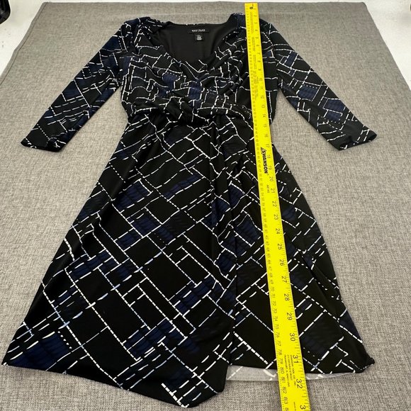 White House Black Market Faux Wrap Dress XXS Black Blue White Elastic Waist - Picture 4 of 12